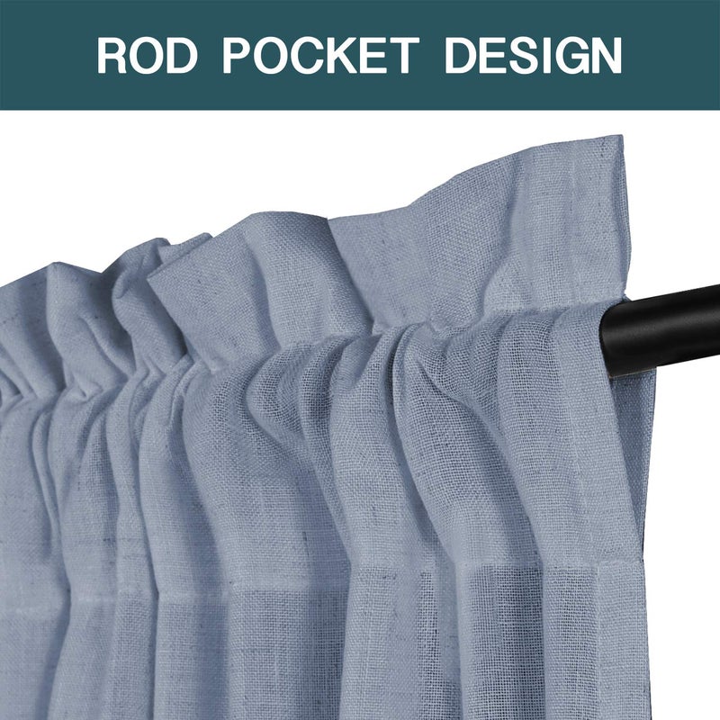 FantasDecor Stone Blue Linen Sheer Curtains 96 Inches Long for Living Room Country Rustic Farmhouse Light Filtering Rod Pocket Window Curtain Treatment Drapes for Bedroom, 52 W x 96 L,Stone Blue - Image 2